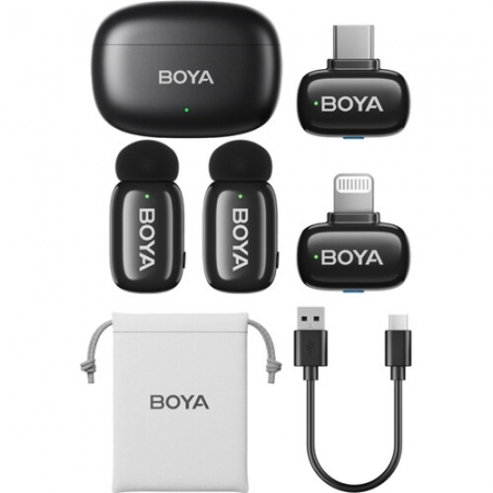 BOYA Mini-12 2-Person Tiny Wireless Microphone System Lightning & USB-C Connectors (2.4 GHz, Black)